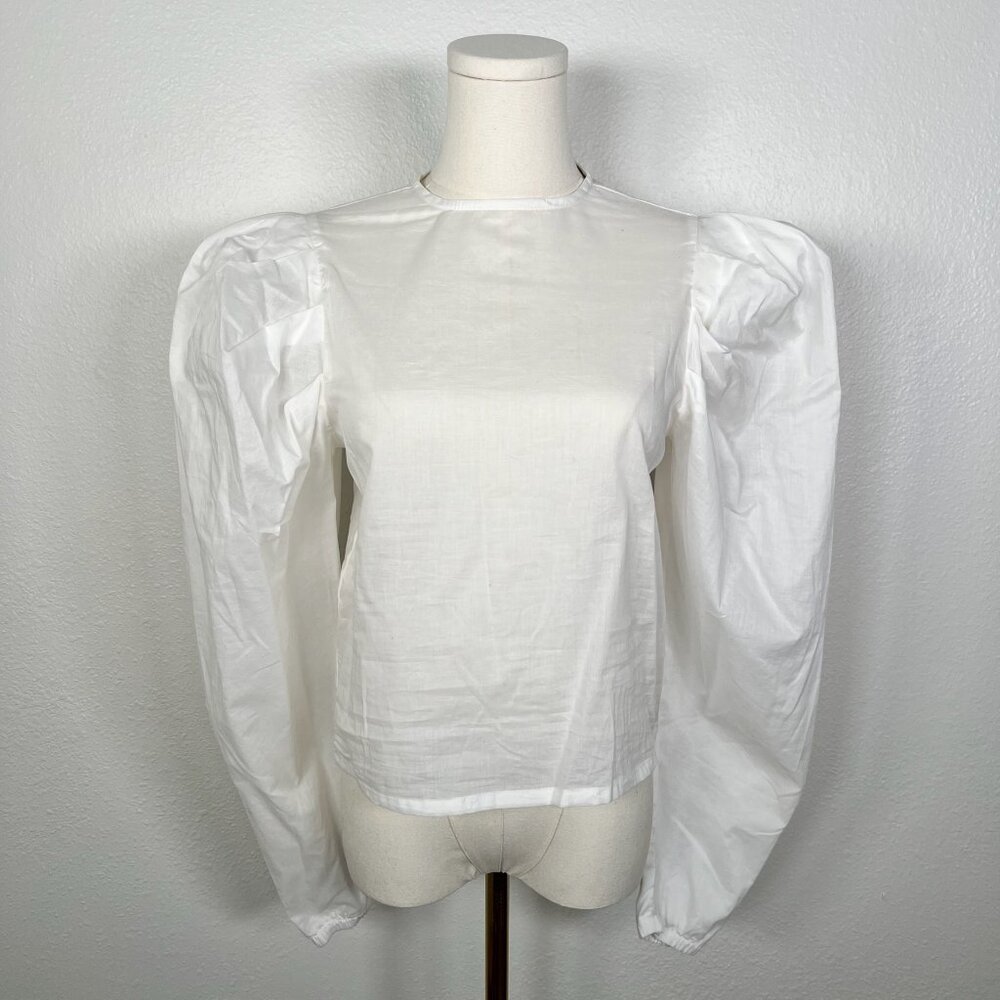The Femm White Cora Puff Sleeve Blouse - Size XS